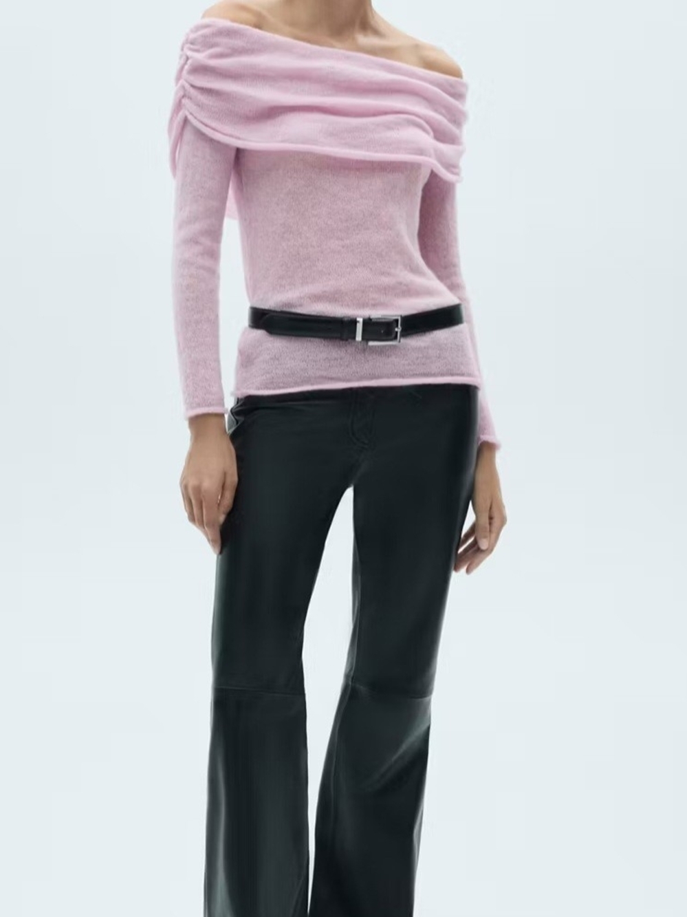 Mango Ruched Detail Off-the-Shoulder Sweater Pink NWT Size M - Picture 2 of 2
